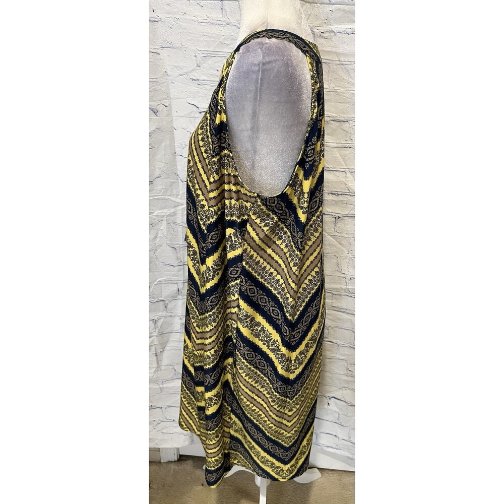 Tacera Boho Stretchy Shift Dress 2X Flowy Sleeveless Navy/Yellow Print - Picture 3 of 8